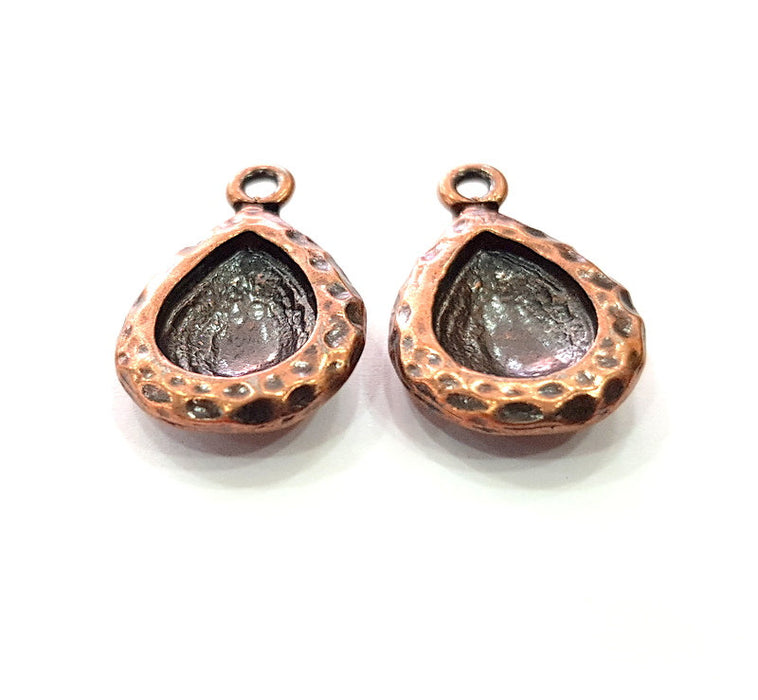 2 Copper Pendant Blank Mosaic Base inlay Blank Necklace Blank Resin Mountings Antique Copper Plated Metal (14x10 mm blank)  G14150