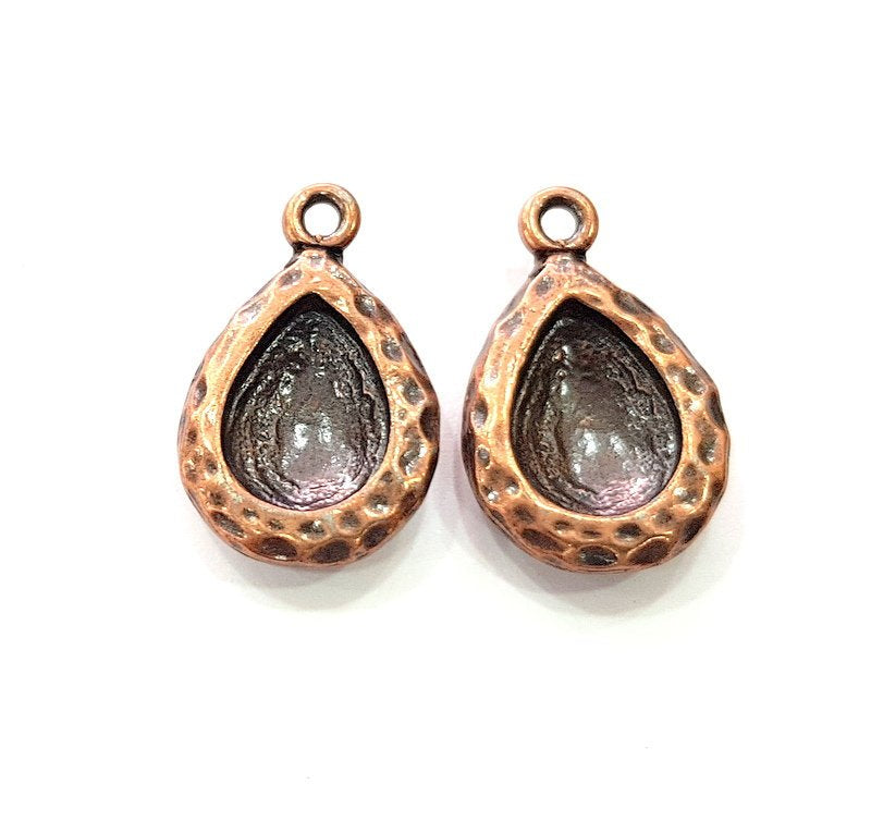 2 Copper Pendant Blank Mosaic Base inlay Blank Necklace Blank Resin Mountings Antique Copper Plated Metal (14x10 mm blank)  G14150