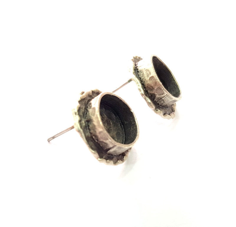Earring Blank Base Settings Silver Resin Blank Cabochon Base inlay Blank Mountings Antique Silver Plated Brass (10mm blank) 1 Set  G14446