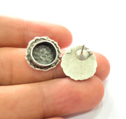 Earring Blank Base Settings Silver Resin Blank Cabochon Base inlay Blank Mountings Antique Silver Plated Brass (10mm blank) 1 Set  G14446