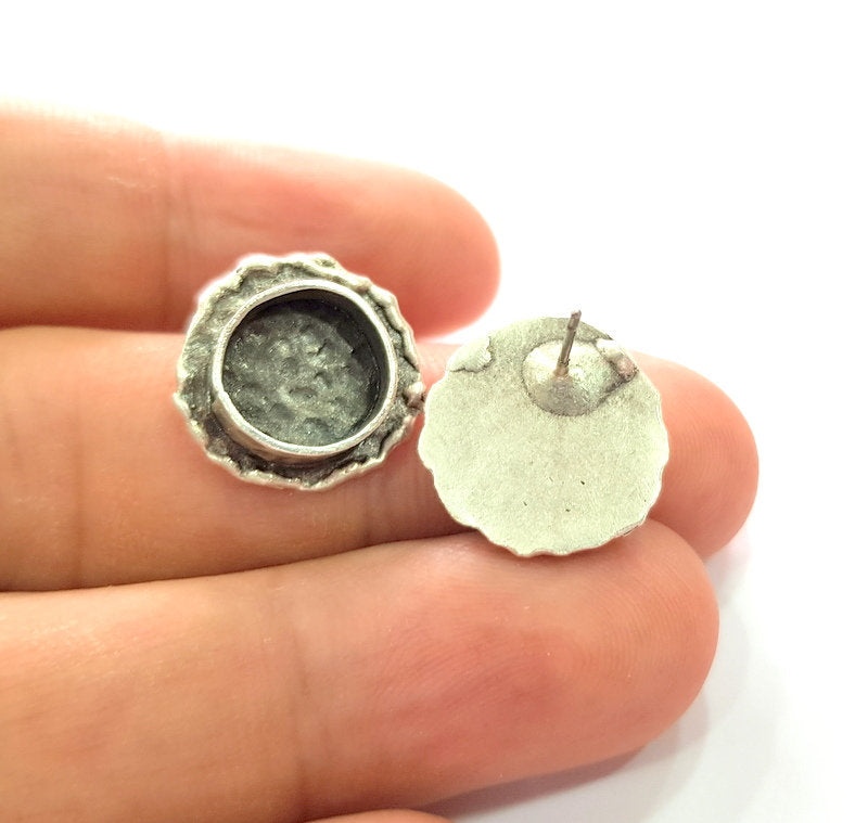 Earring Blank Base Settings Silver Resin Blank Cabochon Base inlay Blank Mountings Antique Silver Plated Brass (10mm blank) 1 Set  G14446