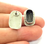 Earring Blank Base Settings Silver Resin Blank Cabochon Base inlay Blank Mountings Antique Silver Plated Brass (14x7mm blank) 1 Set  G14447