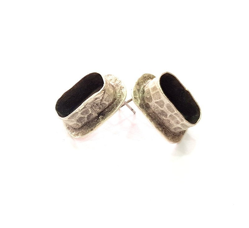 Earring Blank Base Settings Silver Resin Blank Cabochon Base inlay Blank Mountings Antique Silver Plated Brass (14x7mm blank) 1 Set  G14447