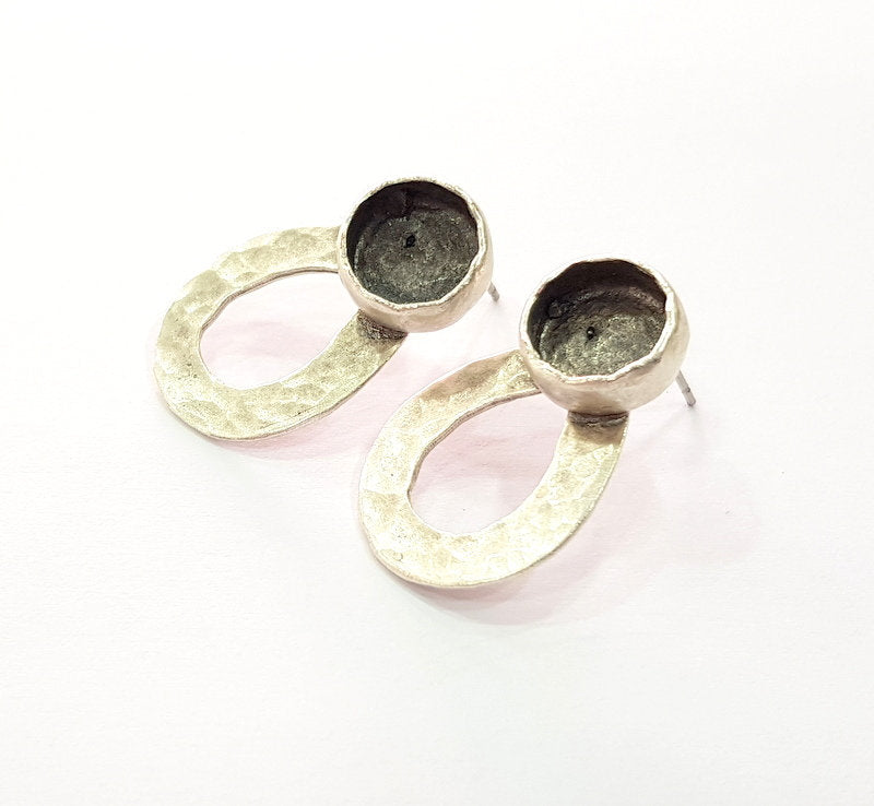Earring Blank Base Settings Silver Resin Blank Cabochon Base inlay Blank Mountings Antique Silver Plated Brass (10mm blank) 1 Pair  G14448