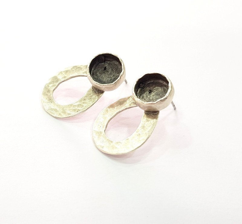 Earring Blank Base Settings Silver Resin Blank Cabochon Base inlay Blank Mountings Antique Silver Plated Brass (10mm blank) 1 Pair  G14448