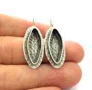 Earring Blank Base Settings Silver Resin Blank Cabochon Base inlay Blank Mountings Antique Silver Plated Brass (22x8mm blank) 1 Set  G14449
