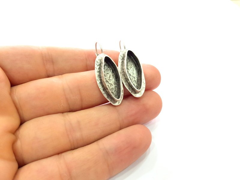 Earring Blank Base Settings Silver Resin Blank Cabochon Base inlay Blank Mountings Antique Silver Plated Brass (22x8mm blank) 1 Set  G14449