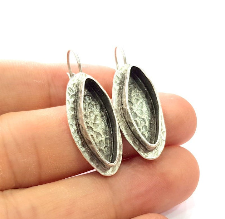 Earring Blank Base Settings Silver Resin Blank Cabochon Base inlay Blank Mountings Antique Silver Plated Brass (22x8mm blank) 1 Set  G14449