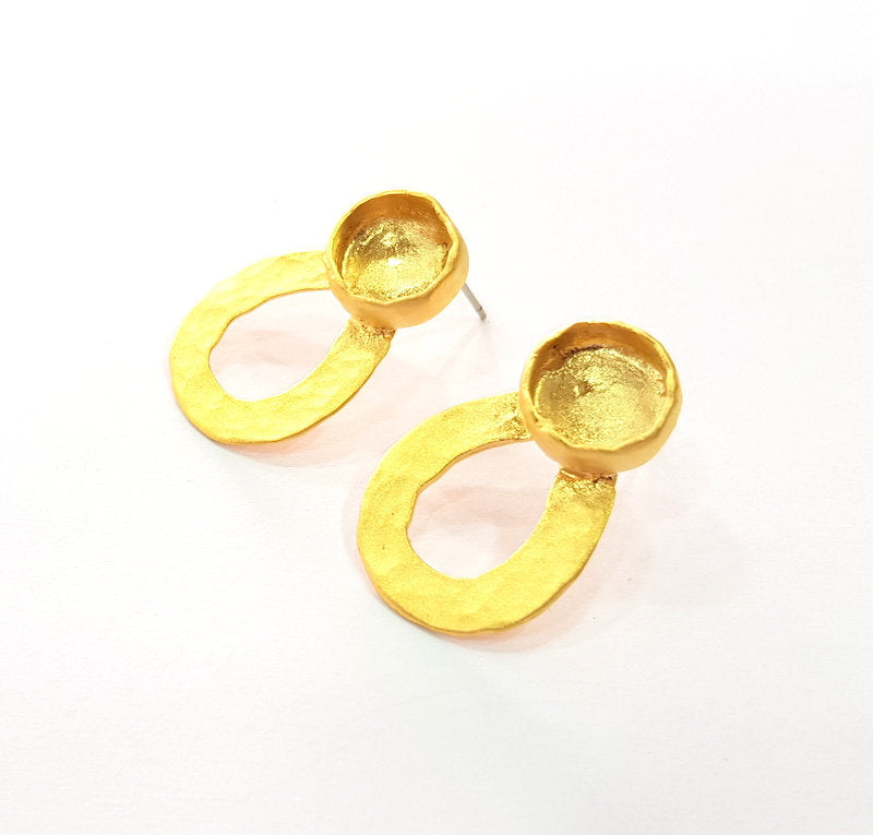 Earring Blank Base Settings Gold Resin Blank Cabochon Bases inlay Blank Mountings Gold Plated Brass (10mm blank) 1 Set  G14450