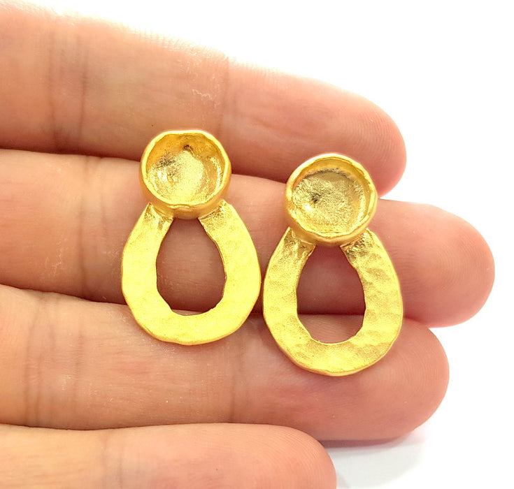 Earring Blank Base Settings Gold Resin Blank Cabochon Bases inlay Blank Mountings Gold Plated Brass (10mm blank) 1 Set  G14450