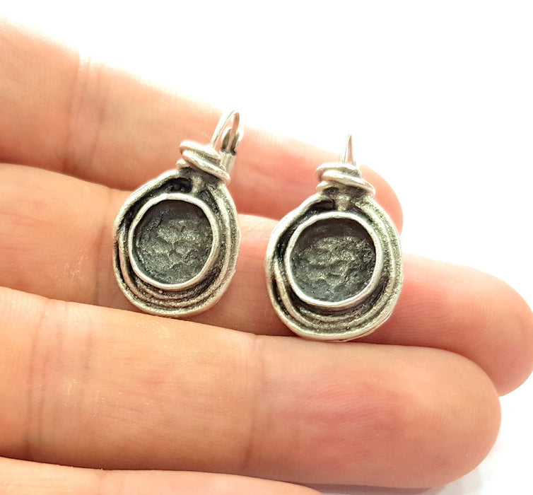 Earring Blank Base Settings Silver Resin Blank Cabochon Base inlay Blank Mountings Antique Silver Plated Brass (10mm blank) 1 Set  G14451
