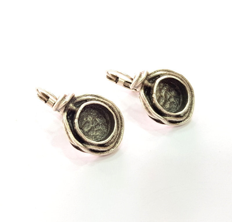 Earring Blank Base Settings Silver Resin Blank Cabochon Base inlay Blank Mountings Antique Silver Plated Brass (10mm blank) 1 Set  G14451