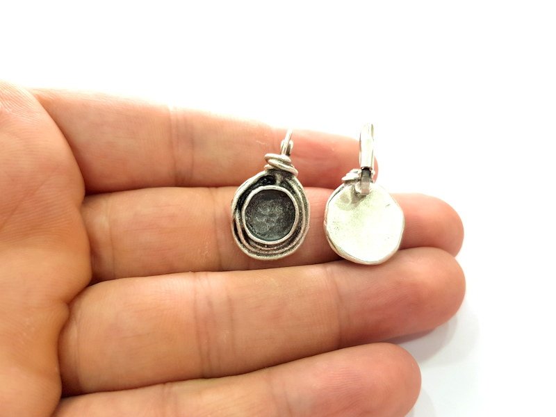 Earring Blank Base Settings Silver Resin Blank Cabochon Base inlay Blank Mountings Antique Silver Plated Brass (10mm blank) 1 Set  G14451