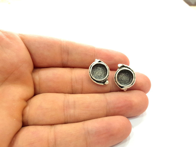 Earring Blank Base Settings Silver Resin Blank Cabochon Base inlay Blank Mountings Antique Silver Plated Brass (10mm blank) 1 Set  G14453