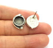 Earring Blank Base Settings Silver Resin Blank Cabochon Base inlay Blank Mountings Antique Silver Plated Brass (10mm blank) 1 Set  G14453