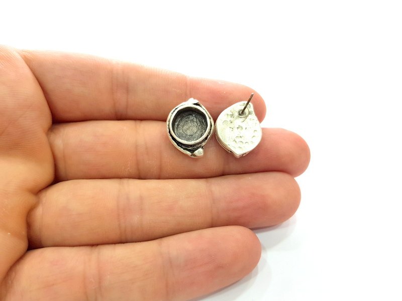 Earring Blank Base Settings Silver Resin Blank Cabochon Base inlay Blank Mountings Antique Silver Plated Brass (10mm blank) 1 Set  G14453