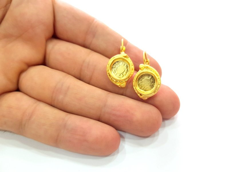 Earring Blank Base Settings Gold Resin Blank Cabochon Bases inlay Blank Mountings Gold Plated Brass (10mm blank) 1 Set  G14454