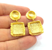 Earring Blank Base Settings Gold Resin Blank Cabochon Bases inlay Blank Mountings Gold Plated Brass (10+15mm blank) 1 Set  G14455