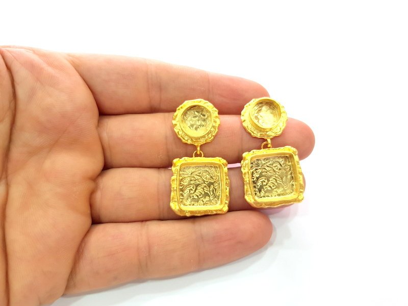 Earring Blank Base Settings Gold Resin Blank Cabochon Bases inlay Blank Mountings Gold Plated Brass (10+15mm blank) 1 Set  G14455