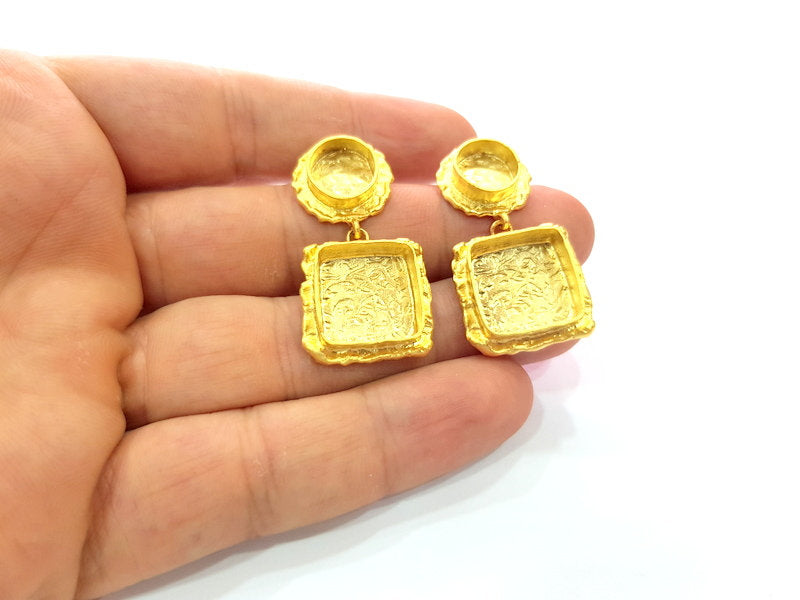 Earring Blank Base Settings Gold Resin Blank Cabochon Bases inlay Blank Mountings Gold Plated Brass (10+15mm blank) 1 Set  G14455