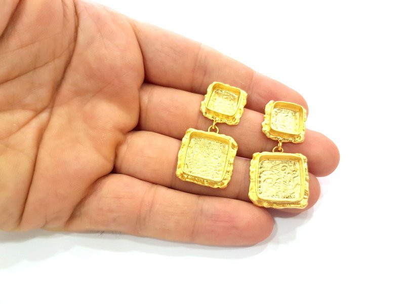 Earring Blank Base Settings Gold Resin Blank Cabochon Bases inlay Blank Mountings Gold Plated Brass (10+15mm blank) 1 Set  G14458