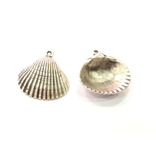 2 Oyster Charms Shell Charm Mussel Charms Sea Ocean Silver Charms Antique Silver Plated Metal (25x23mm) G14460