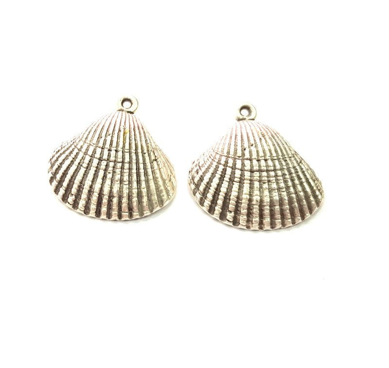 2 Oyster Charms Shell Charm Mussel Charms Sea Ocean Silver Charms Antique Silver Plated Metal (25x23mm) G14460