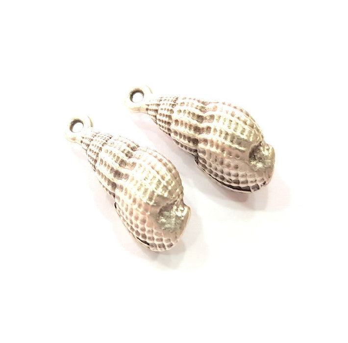 2 Oyster Charms Shell Charm Mussel Charms Sea Ocean Silver Charms Antique Silver Plated Metal (27x11mm) G14462