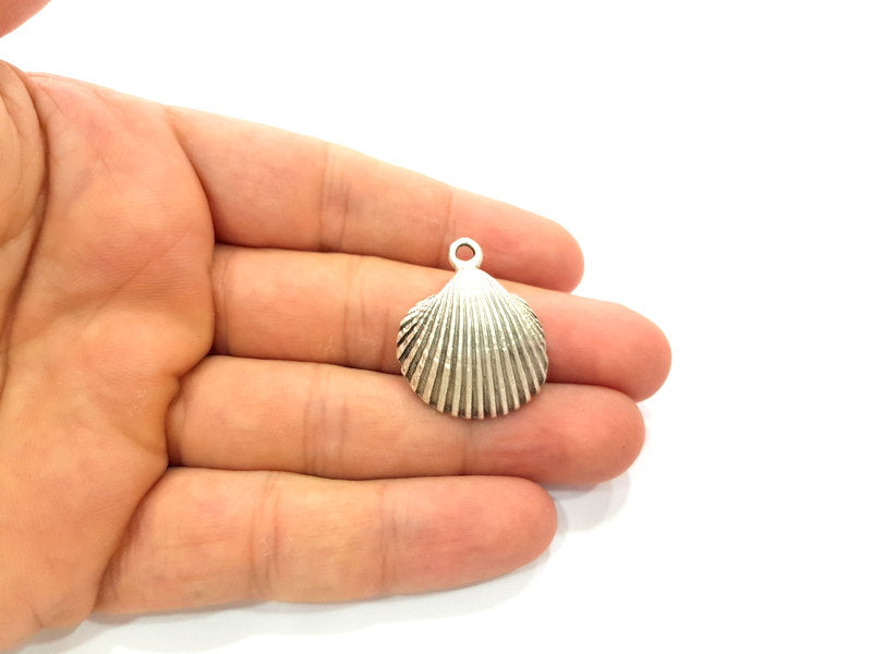 2 Oyster Charms Shell Charm Mussel Charms Sea Ocean Silver Charms Antique Silver Plated Metal (30x25mm) G14464