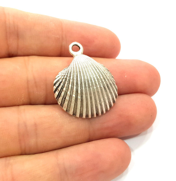 2 Oyster Charms Shell Charm Mussel Charms Sea Ocean Silver Charms Antique Silver Plated Metal (30x25mm) G14464