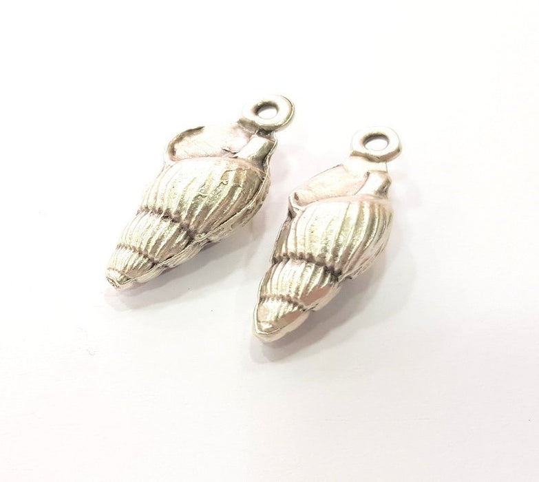 2 Oyster Charms Shell Charm Mussel Charms Sea Ocean Silver Charms Antique Silver Plated Metal (27x11mm) G14465