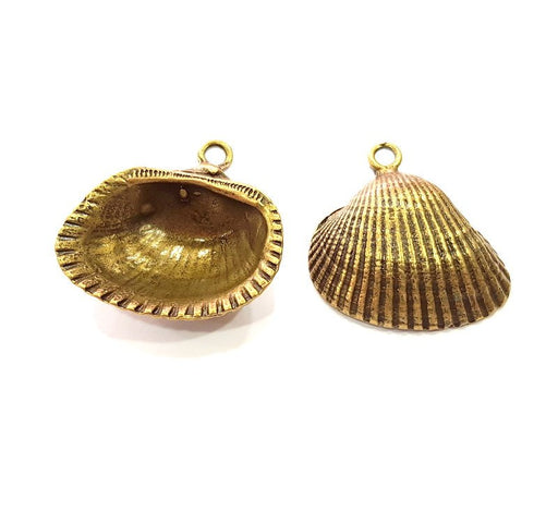 2 Large Oyster Charms Shell Charm Mussel Charms Sea Ocean Antique Bronze Charm Antique Bronze Plated Metal  (36x35mm) G14466