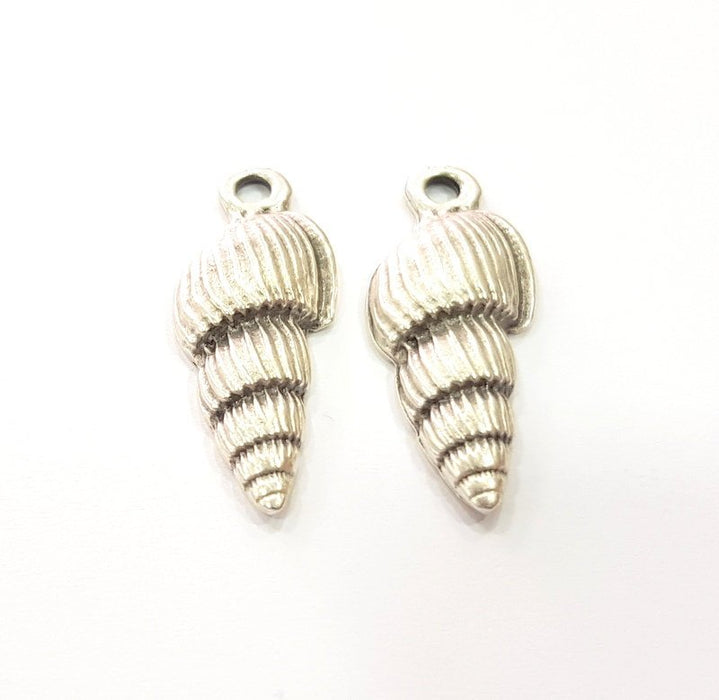 4 Oyster Charms Shell Charm Mussel Charms Sea Ocean Silver Charms Antique Silver Plated Metal (30x12mm) G14467