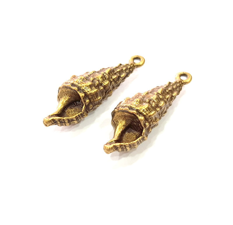 2 Oyster Charms Shell Charm Mussel Charms Sea Ocean Antique Bronze Charm Antique Bronze Plated Metal  (40x11mm) G14469