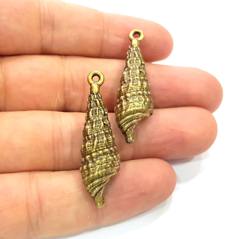 2 Oyster Charms Shell Charm Mussel Charms Sea Ocean Antique Bronze Charm Antique Bronze Plated Metal  (40x11mm) G14469