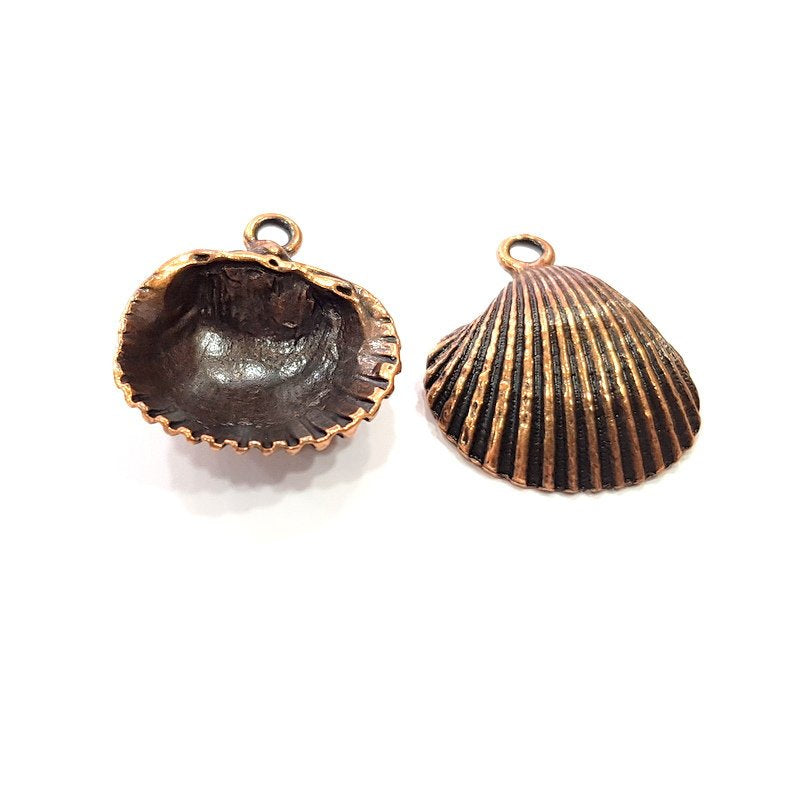 2 Sea Oyster Charms Shell Charm Mussel Charms Sea Ocean Antique Copper Charm Antique Copper Plated Metal (30x25mm) G14474