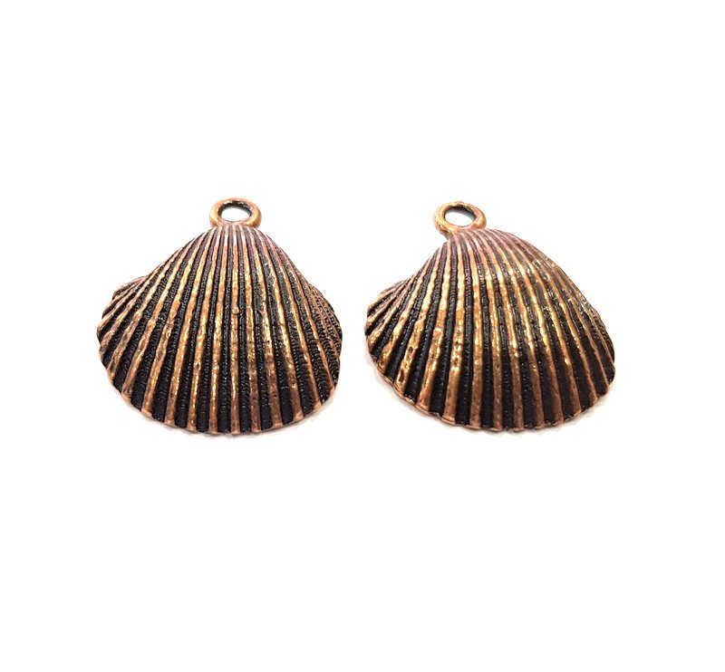 2 Sea Oyster Charms Shell Charm Mussel Charms Sea Ocean Antique Copper Charm Antique Copper Plated Metal (30x25mm) G14474