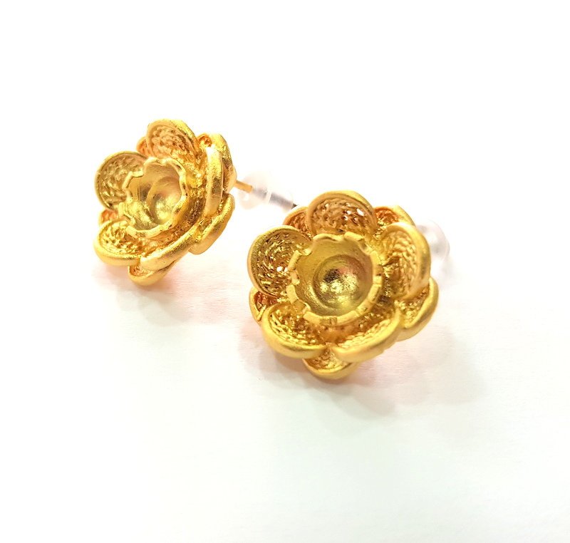 Earring Blank Base Settings Gold Resin Blank Cabochon Bases inlay Blank Mountings Gold Plated Brass (6mm blank) 1 Set  G14480