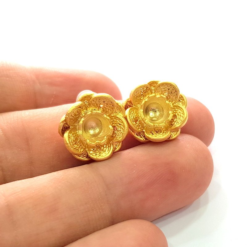 Earring Blank Base Settings Gold Resin Blank Cabochon Bases inlay Blank Mountings Gold Plated Brass (6mm blank) 1 Set  G14480