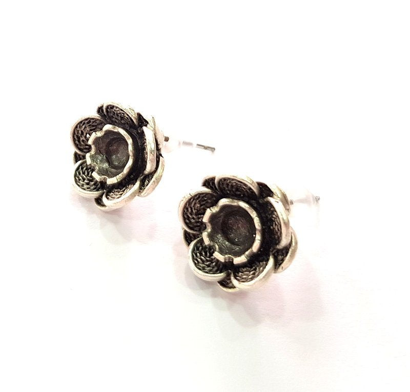 Earring Blank Base Settings Silver Resin Blank Cabochon Base inlay Blank Mountings Antique Silver Plated Brass (6mm blank) 1 Set  G14481