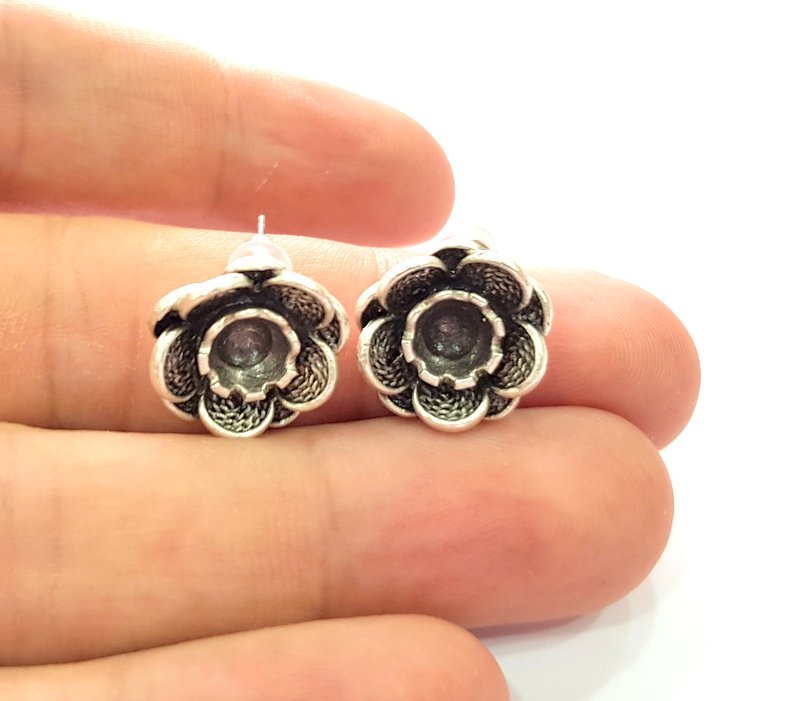 Earring Blank Base Settings Silver Resin Blank Cabochon Base inlay Blank Mountings Antique Silver Plated Brass (6mm blank) 1 Set  G14481