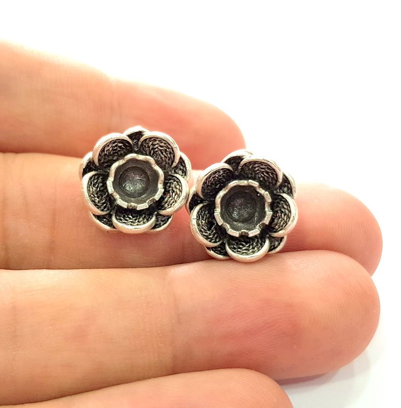 Earring Blank Base Settings Silver Resin Blank Cabochon Base inlay Blank Mountings Antique Silver Plated Brass (6mm blank) 1 Set  G14481