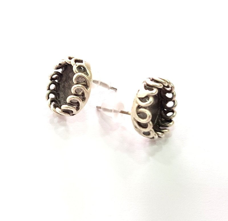 Earring Blank Base Settings Silver Resin Blank Cabochon Base inlay Blank Mountings Antique Silver Plated Brass (10mm blank) 1 Set  G14482