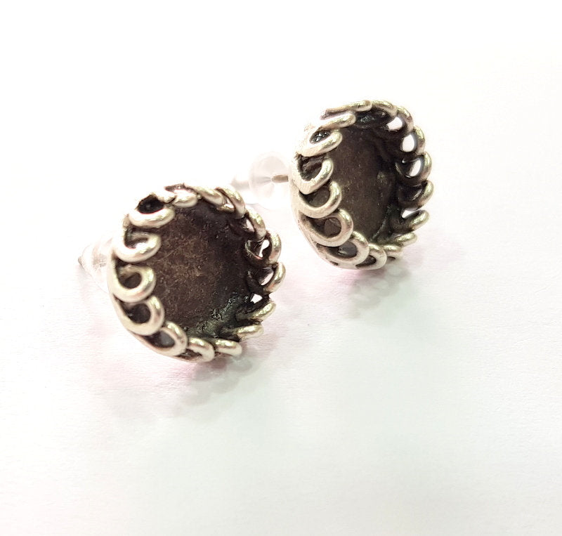 Earring Blank Base Settings Silver Resin Blank Cabochon Base inlay Blank Mountings Antique Silver Plated Brass (10mm blank) 1 Set  G14482