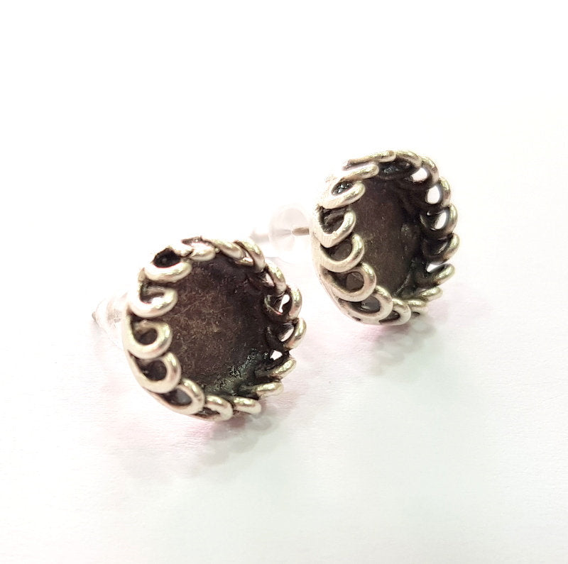 Earring Blank Base Settings Silver Resin Blank Cabochon Base inlay Blank Mountings Antique Silver Plated Brass (10mm blank) 1 Set  G14482