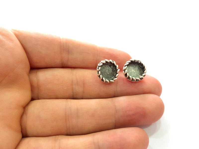 Earring Blank Base Settings Silver Resin Blank Cabochon Base inlay Blank Mountings Antique Silver Plated Brass (10mm blank) 1 Set  G14482