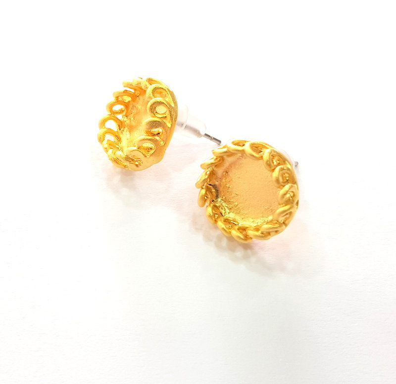 Earring Blank Base Settings Gold Resin Blank Cabochon Bases inlay Blank Mountings Gold Plated Brass (10mm blank) 1 Set  G14483