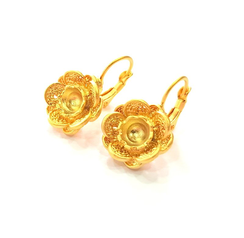Earring Blank Base Settings Gold Resin Blank Cabochon Bases inlay Blank Mountings Gold Plated Brass (6mm blank) 1 Set  G14484