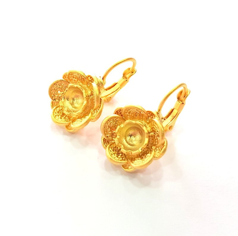 Earring Blank Base Settings Gold Resin Blank Cabochon Bases inlay Blank Mountings Gold Plated Brass (6mm blank) 1 Set  G14484