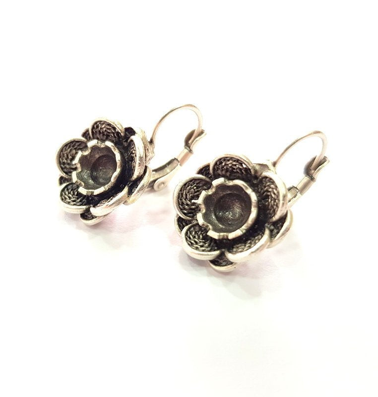 Earring Blank Base Settings Silver Resin Blank Cabochon Base inlay Blank Mountings Antique Silver Plated Brass (6mm blank) 1 Set  G14485